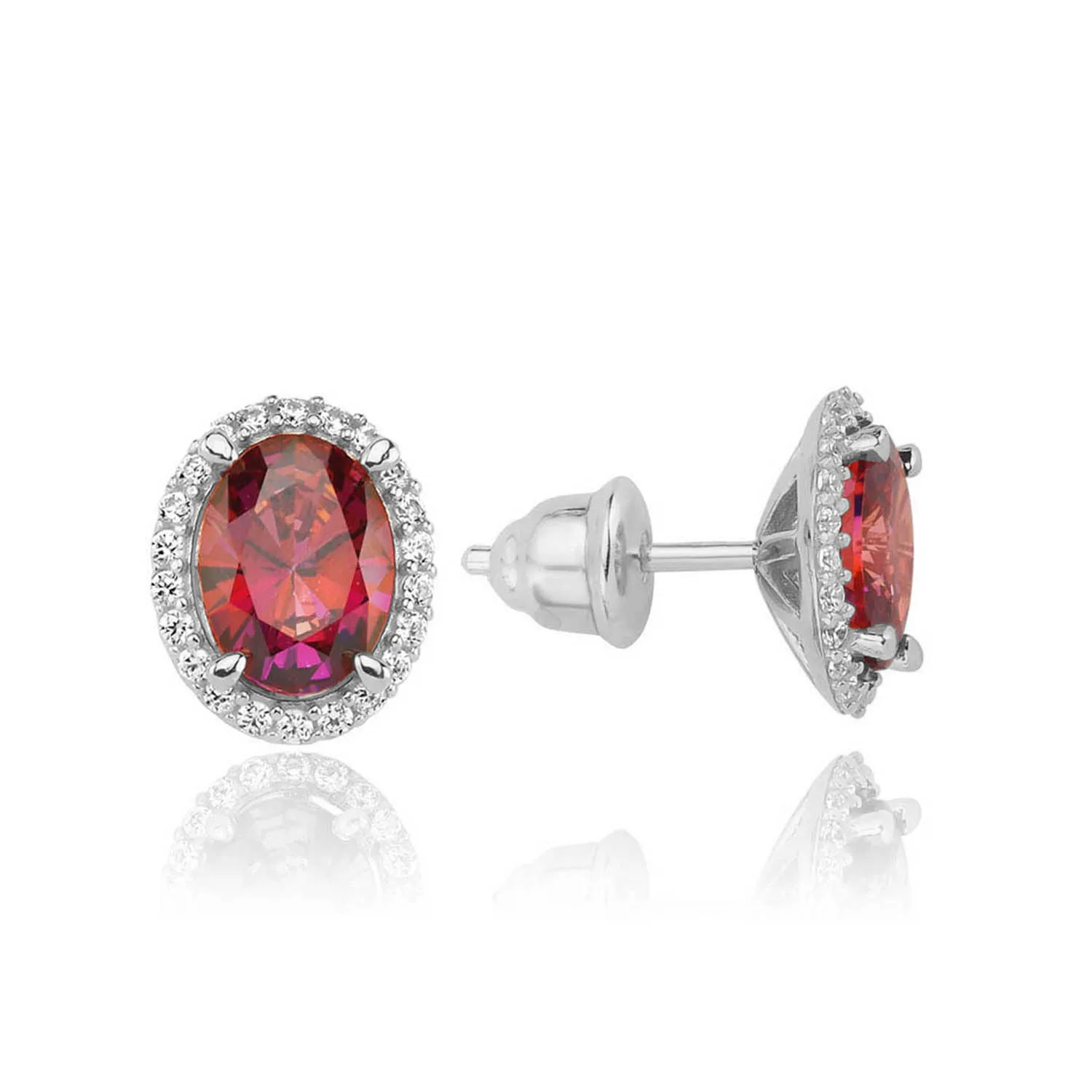 

Серебряные серьги с красным и белым овальным цирконием, 2 карата