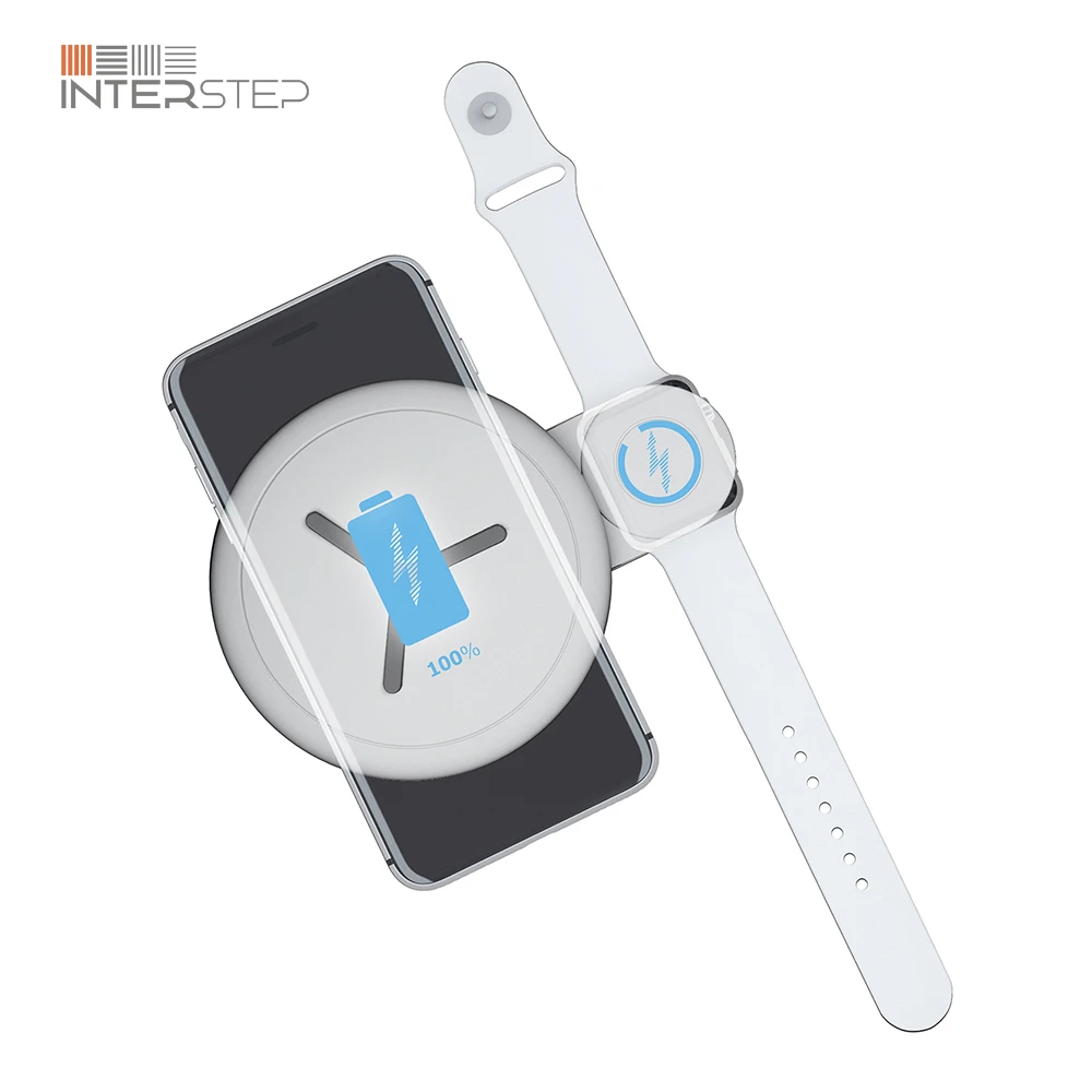 Беспроводное ЗУ INTERSTEP для Iphone и Apple Watch QI 12W СЗУ в комплекте|Подставки держатели| |