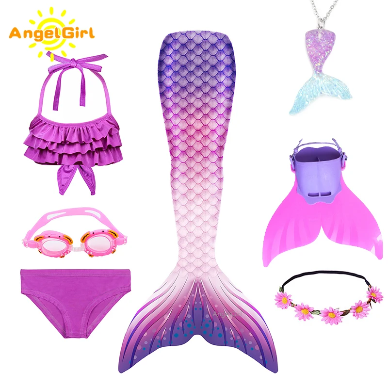 AngelGirl 2021 девушки хвост русалки с Флиппер бикини купальный Детский костюм