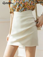 qooth high waist bodycon skirt womens 2022 spring summer slim elegant a line short skirt qt1602