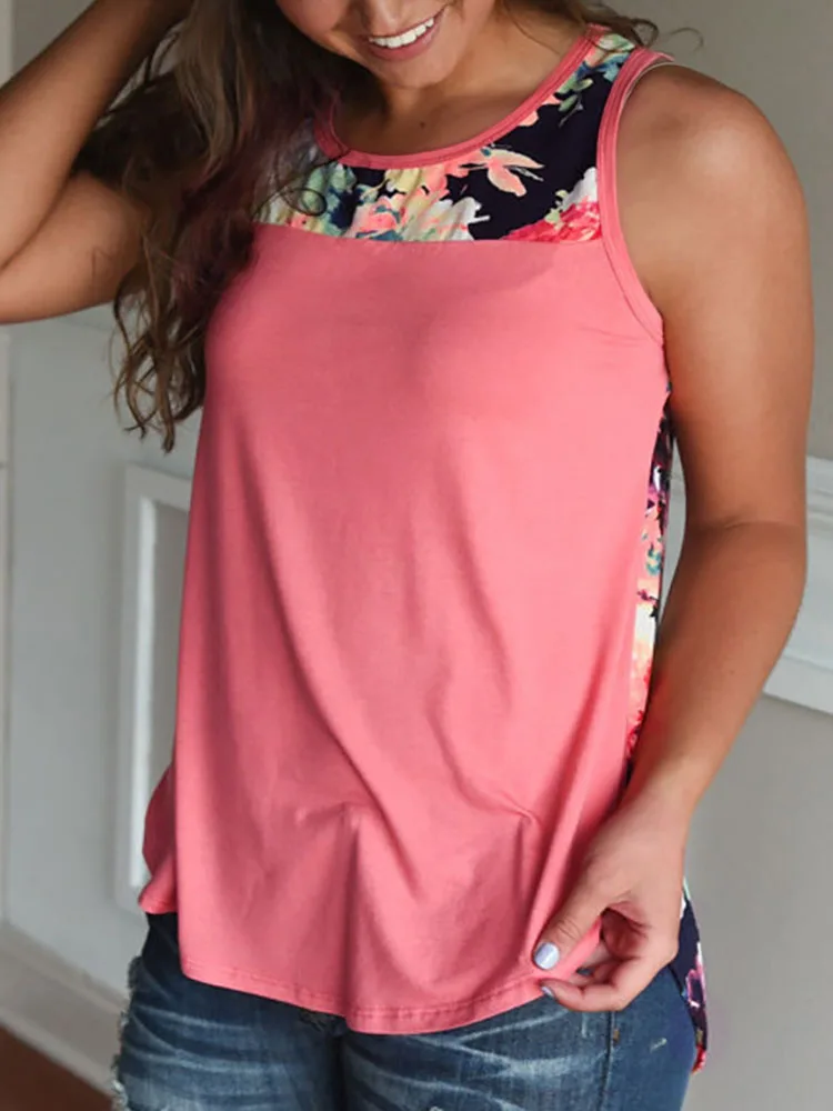 

Women Tank Top 2022 New Summer Floral Printed Cami Tee Vest O Neck Sleeveless Female Top Casual Large Size Loose Tank