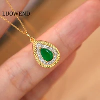 luowend 18k yellow gold pendant necklace real diamond pendant women emerald necklace fashion gemstone jewelry