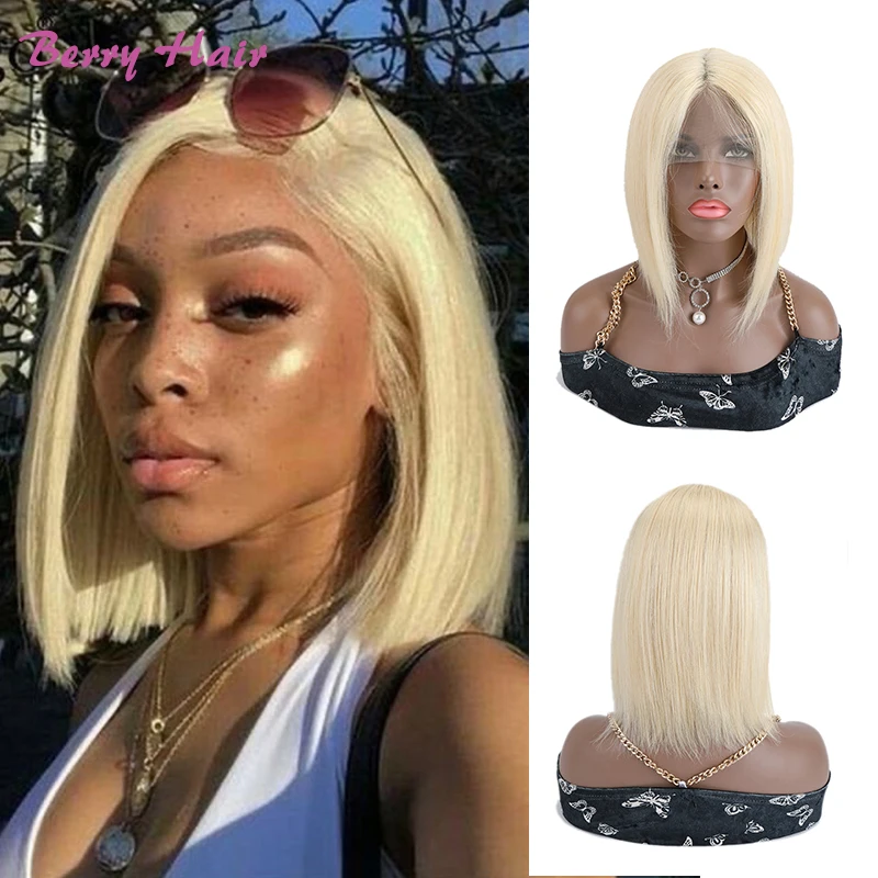 

613 Blonde Lace Front Brazilian Short Human Hair Bob Wigs Remy Short Ombre Frontal Bob Wigs Pre Plucked Natural for Black Women