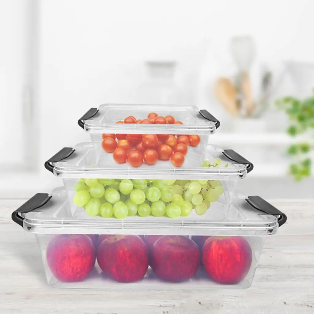 

Plastic Storage 17,7x 27,7x7,4 Cm Boxes 3 Pcs Set 0.40-1-2 Lt Vegetable Fruit Box Transparent Color DIY Organizer Box