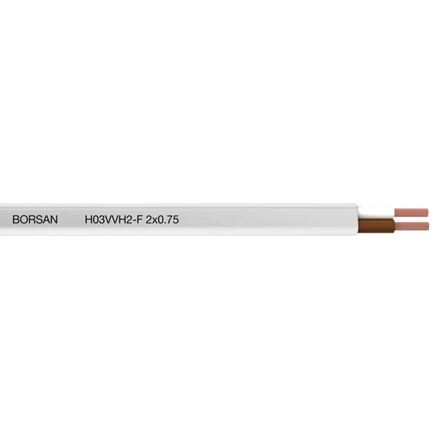 

Borsan H03VVH2-F 2x0.75 mm White Electrical Cable, 300 / 300V, 13A, 50m, 100m, 150m, 200 meters Long, Whosale, Lot, Pack