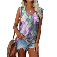 2021 summer elegant clothes women geometric pattern print tank tops o neck sleeveless shirt casual loose vest top streetwear