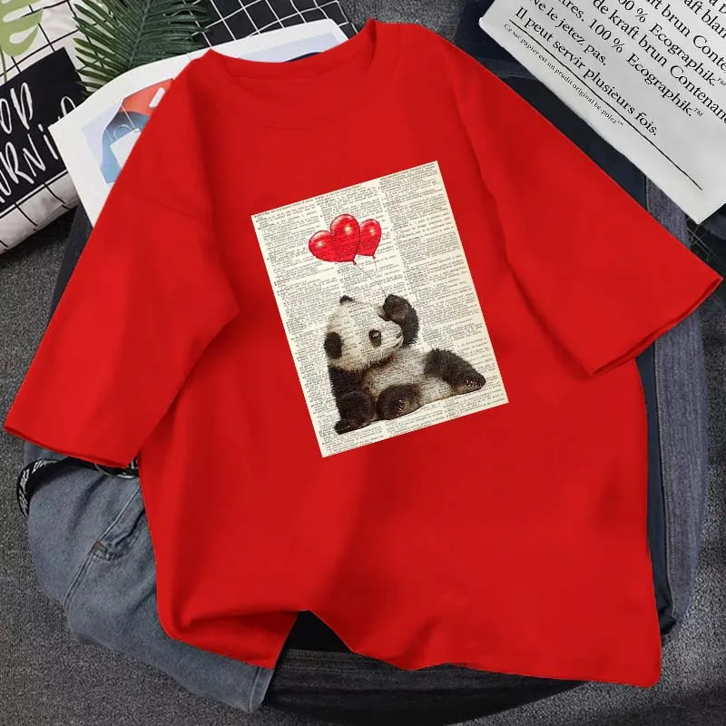 

Футболка унисекс из чистого хлопка с принтом панды и круглым вырезом, 14 цветов
