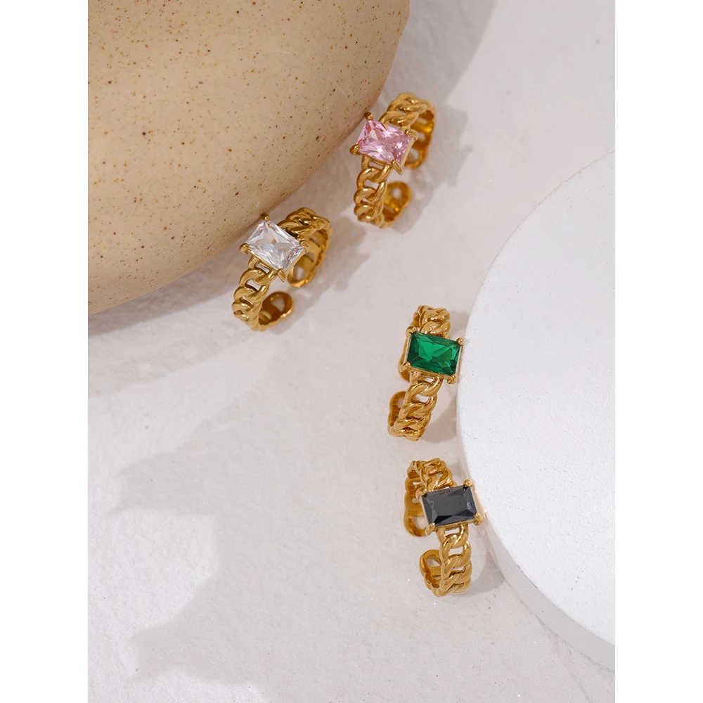 Кольцо-цепочка из нержавеющей стали с фианитом 18 карат |