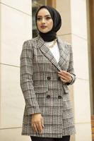 memba plaid tweed modest jacket turkey muslim outwear tunic cardigan casual regular elegant pocket long sleeved islamic clothes