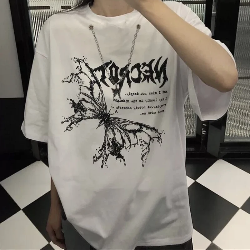 

Dark Punk Butterfly White Unisex T-shirt Fashion Cotton O Neck Top Female TShirt on Street Trend 2021 New Summer