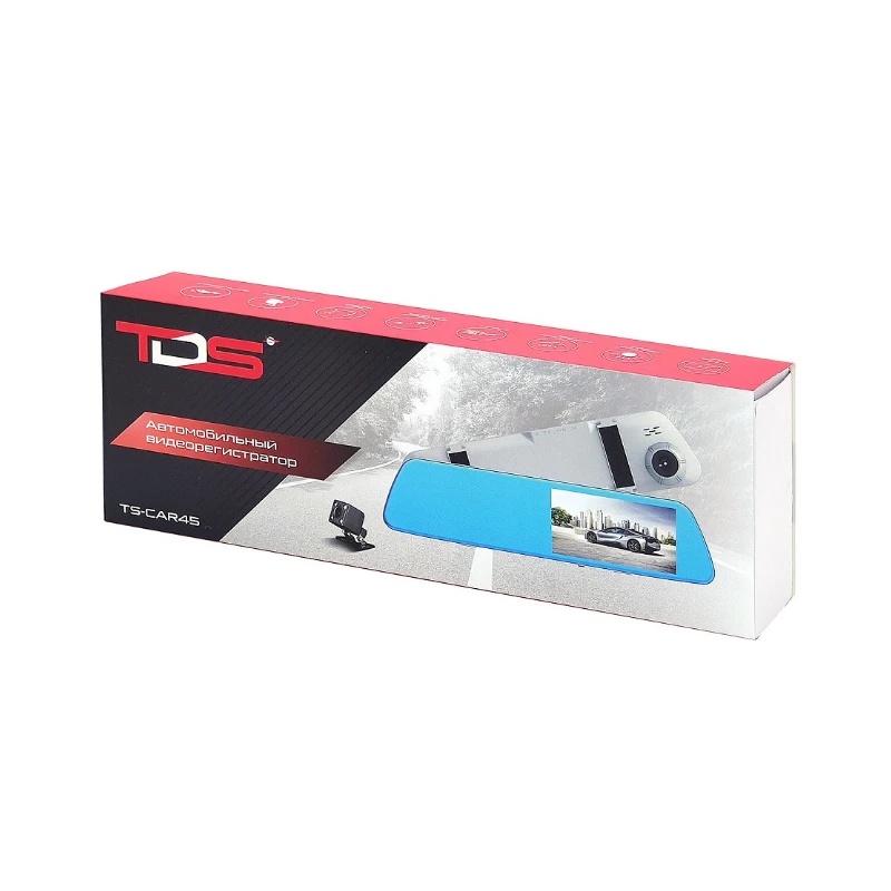 DVR Зеркало TDS TS-CAR45 2304x1296 4.5 дюйма Батарея 500 мАч Сенсорный экран Запись звука Автомобильная камера Ночная съемка Датчик движения Шок Две камеры.