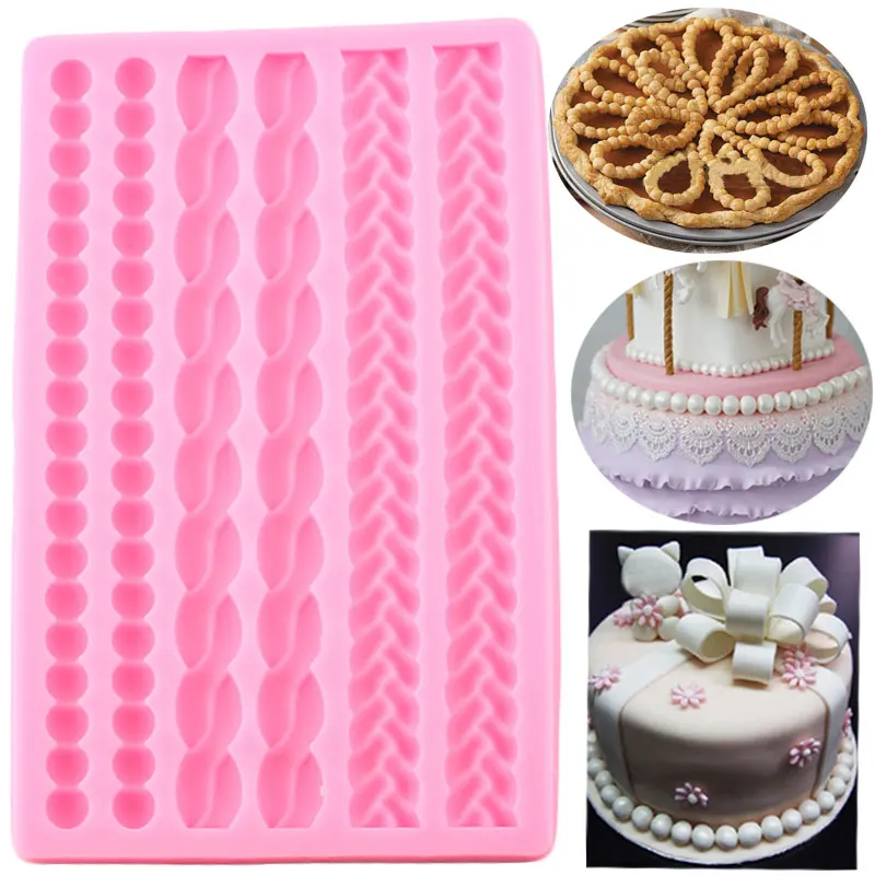 

Pearl Chain Woven Bag Hemp Rope Silicone Mold Cake Border Fondant Molds Cake Decorating Tools Chocolate Gumpaste Moulds