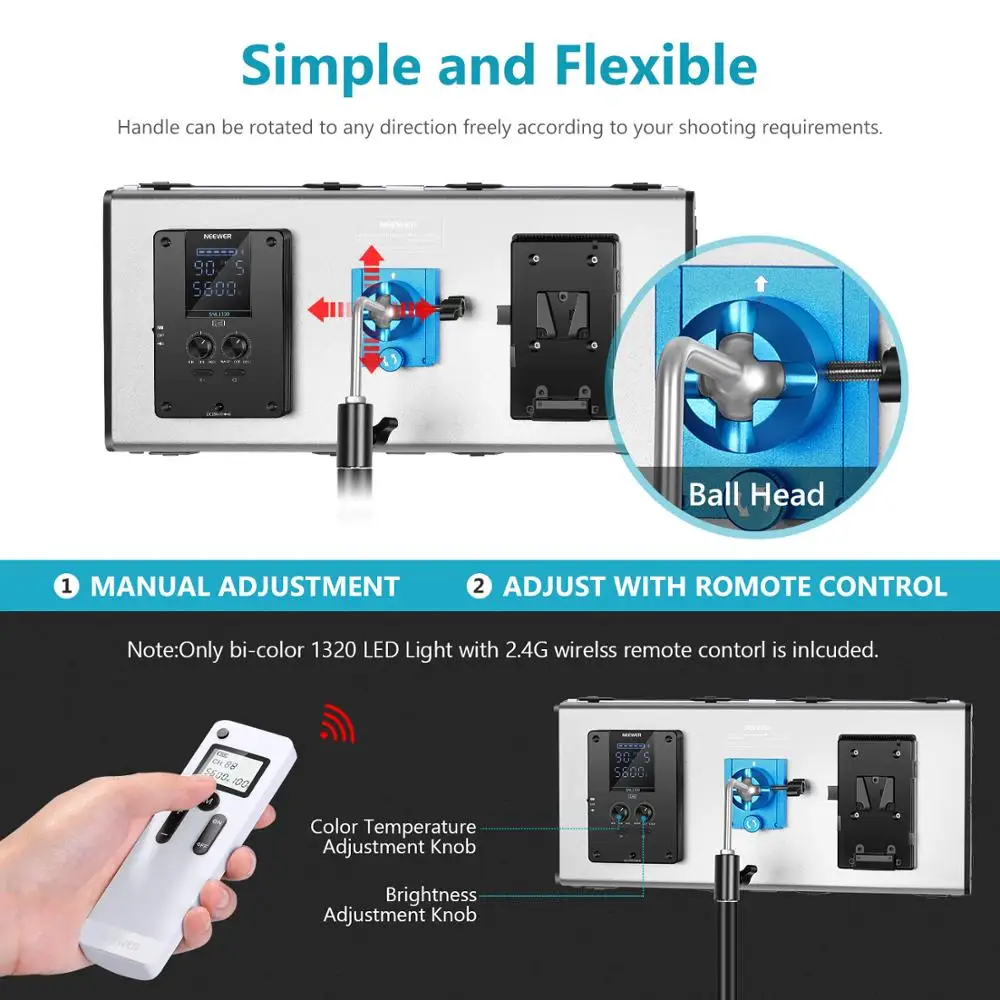 Koop Neewer Geavanceerde 2.4G 1320 Led Video Licht Met Barndoor, Dimbare Bi-Color Led Panel Met Lcd-scherm En 2.4G Draadloze Afstandsbediening