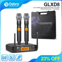 debra glxd8 uhf wireless microphone system with carry case 2 metal portable handhled mci box cordless for karaoke church party