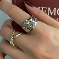 vintage portrait open rings for women stainless steel silver color geometric finger ring party emo jewelry gift bijoux femme