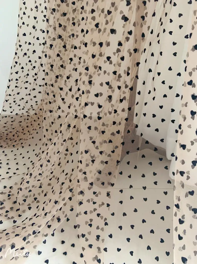 Off White Tulle Lace Fabric With Velvet Heart | Дом и сад