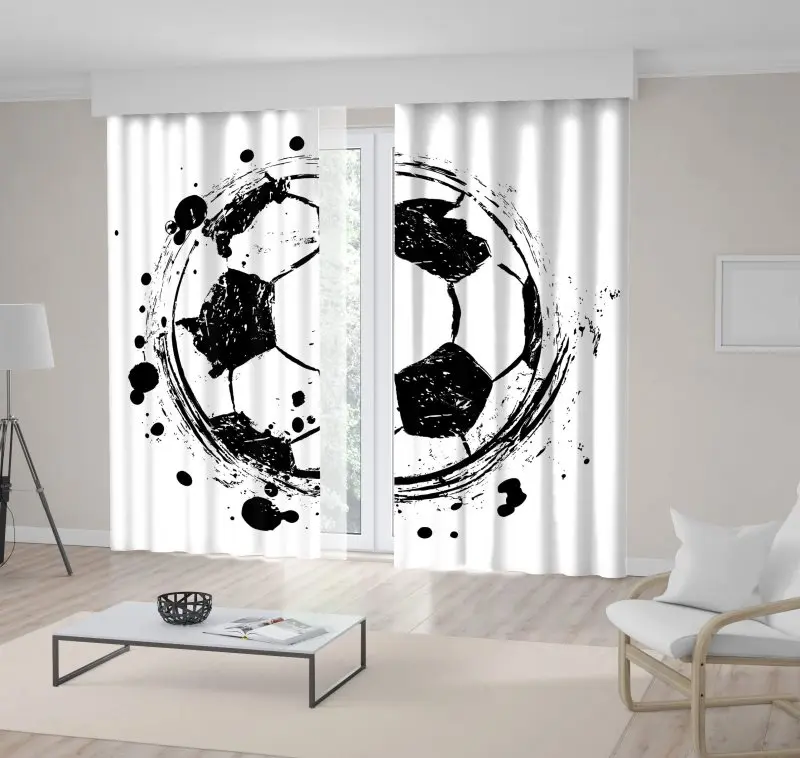 

Curtain Soccer Ball Football Grungy Style Black and White Paint Splashes Artistic Illustration