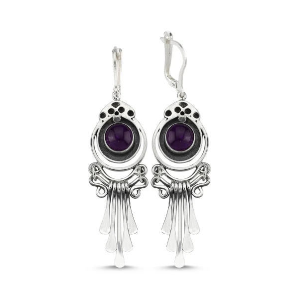 

Silver 925 Sterling Amethyst Cubic Zirconia Dangle Hand Handwork Earrings