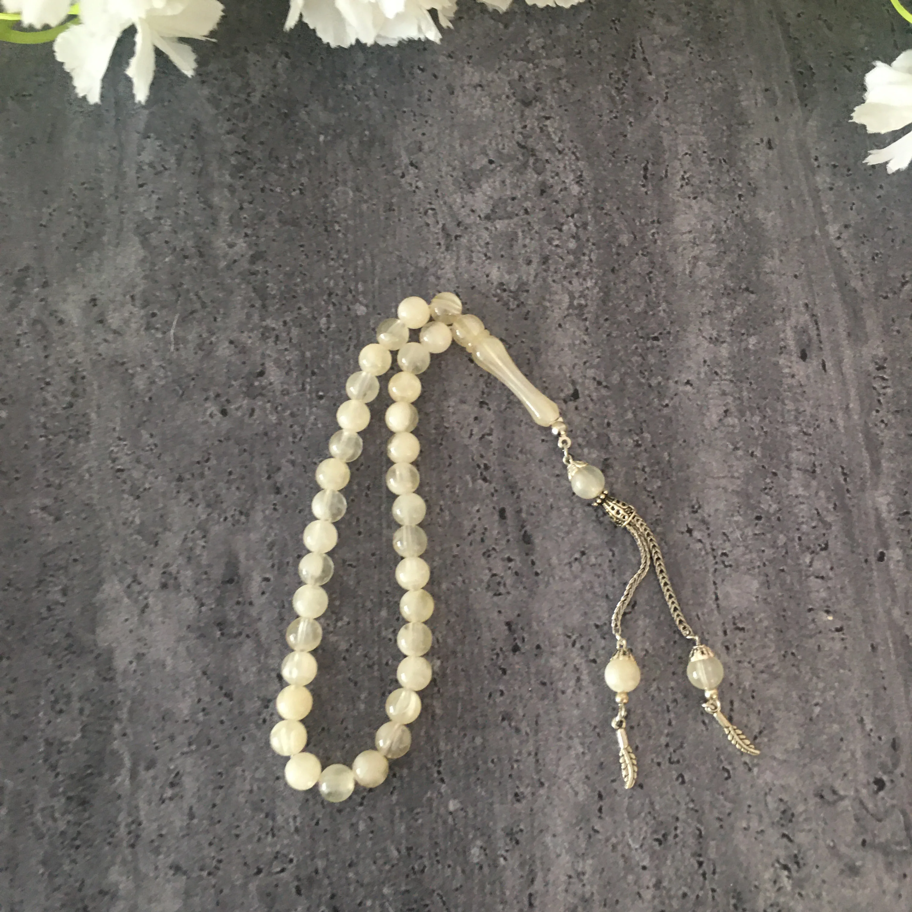 Затягивание янтарного исламского молитвы 33 бусины Четки Tasbeeh tasbih misbaha белый