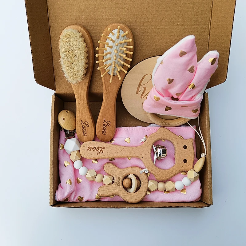 Персонализированная щетка для волос новорожденных с деревянной щетиной