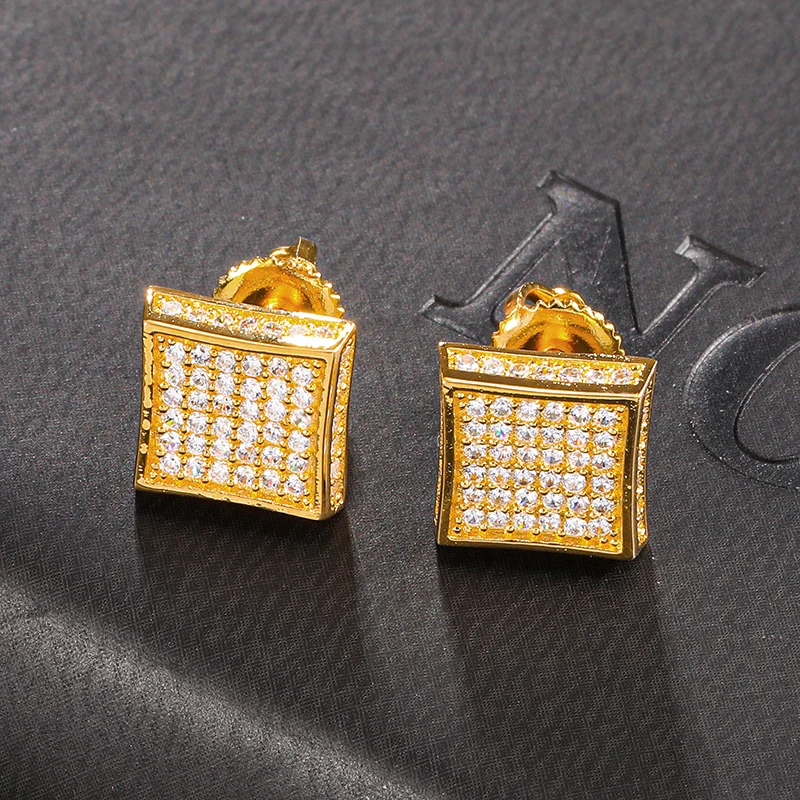 CZ Циркон квадрат Bling Iced Out микро полностью вымощенные Стразы Золотая Сережка