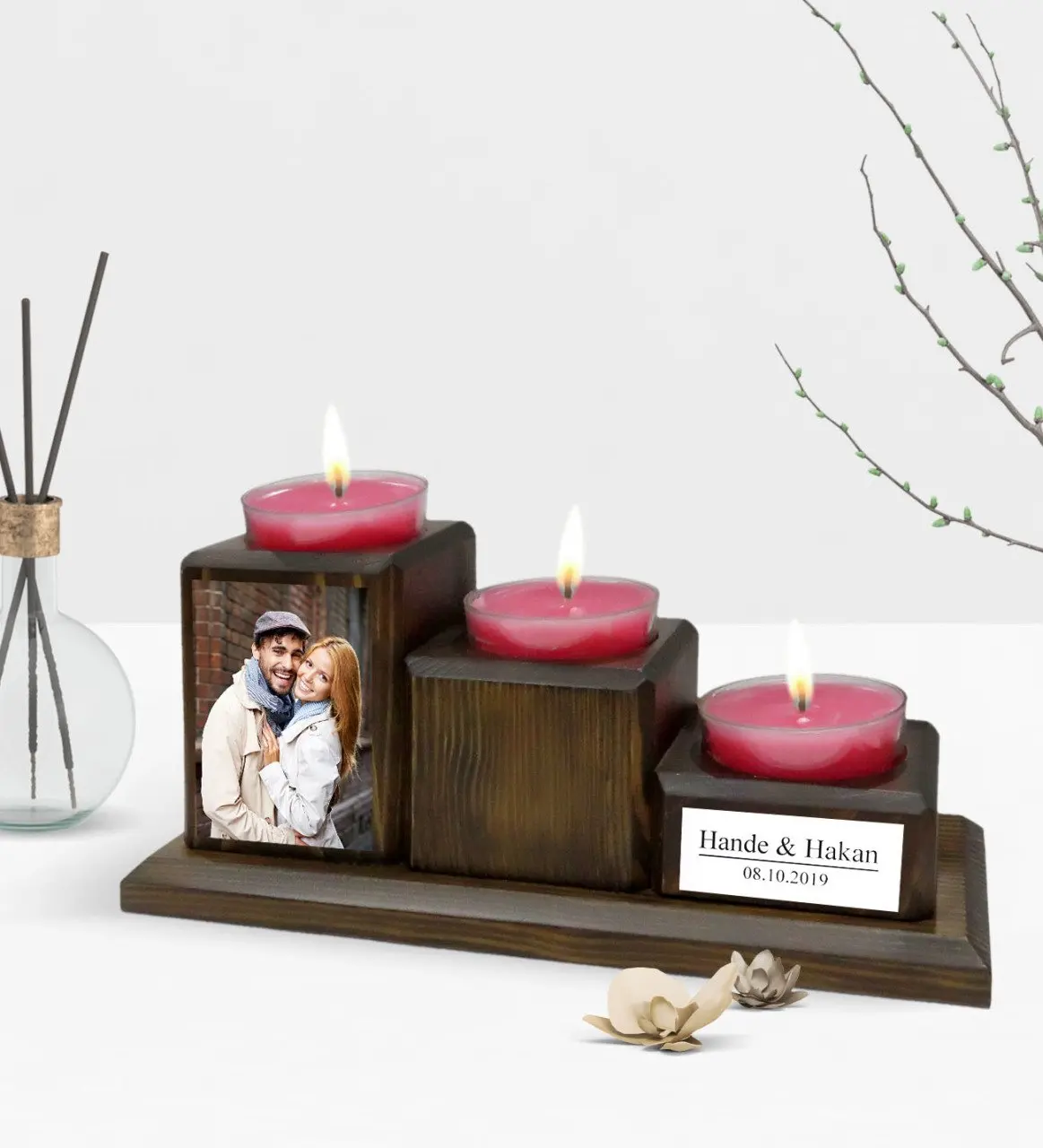 

Personalized Is Photo Decorative 3 Layer Natural Wooden Candle Holder-Walnut