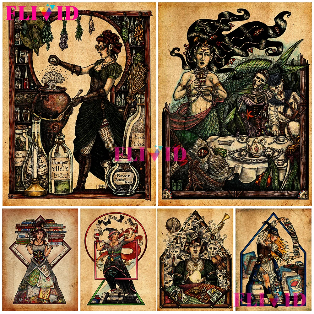 

The Witch's Kitchen Wall Painting Industrial Style Punk Witches Posters And prints Wizard's Witchcraft Game Wall Art Decoration