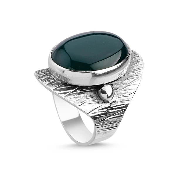 

Silver 925 Sterling Green Agate Stone Handwork Ring