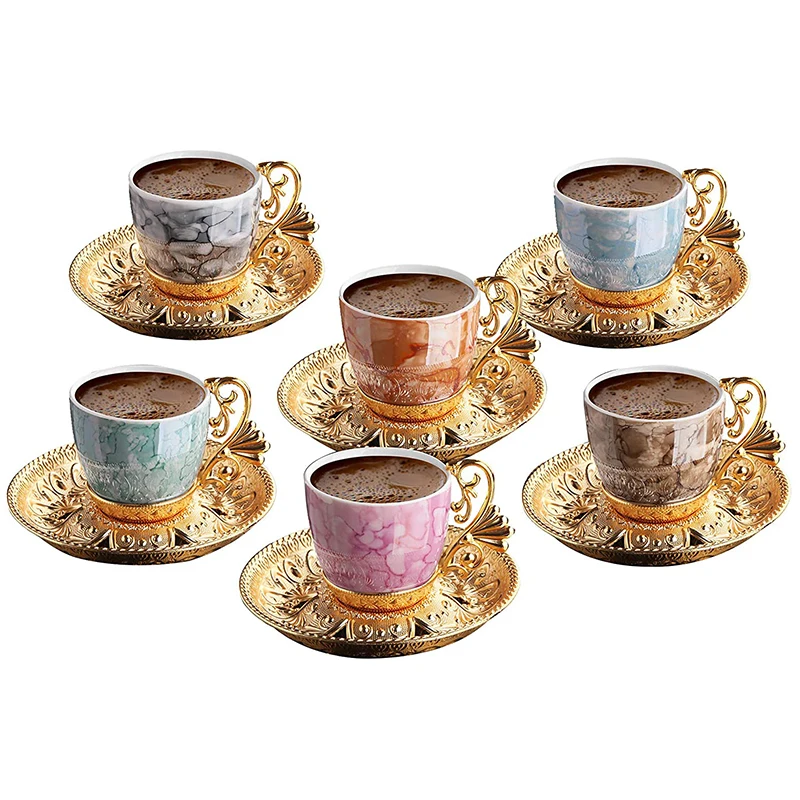 

Turkish Coffee Cup Saucers Set for 6 Person Porcelain 4 OZ Greek Coffee Espresso Women Men Gift Housewarming Birthday Wedding