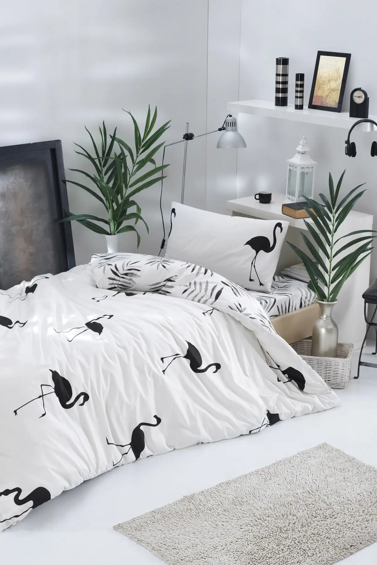 Bedding Set %100 Cotton With Pillowcase Duvet Cover Sets Linen Sheet B&W Flamingo Full Size Quilt Covers Bedclothes Modern Cute