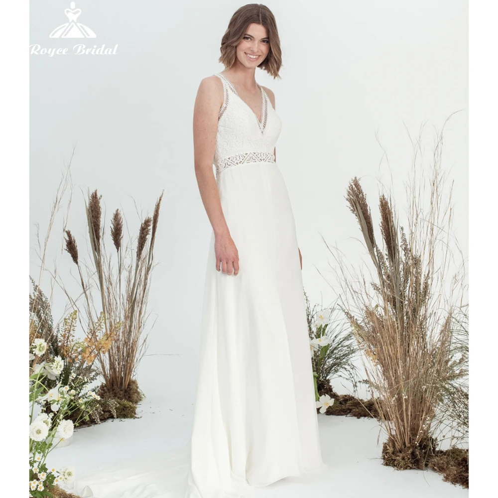 

Sexy Halter Spaghetti Straps Backless Lace Up Tasse High Waist Lace A line Wedding Dresses 2022 Chiffon Bridal Gown Sweep Button