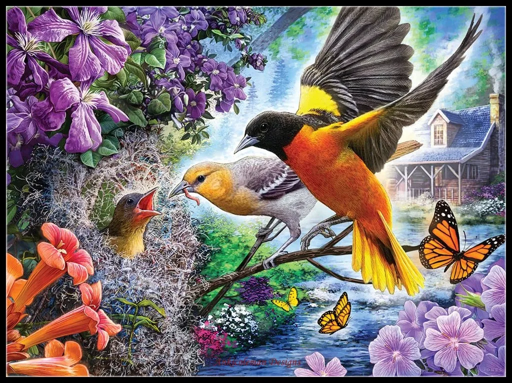 

Наборы для вышивки крестиком 14 ct DMC, декоративные изделия ручной работы «сделай сам», Orioles, кормление цыпленка