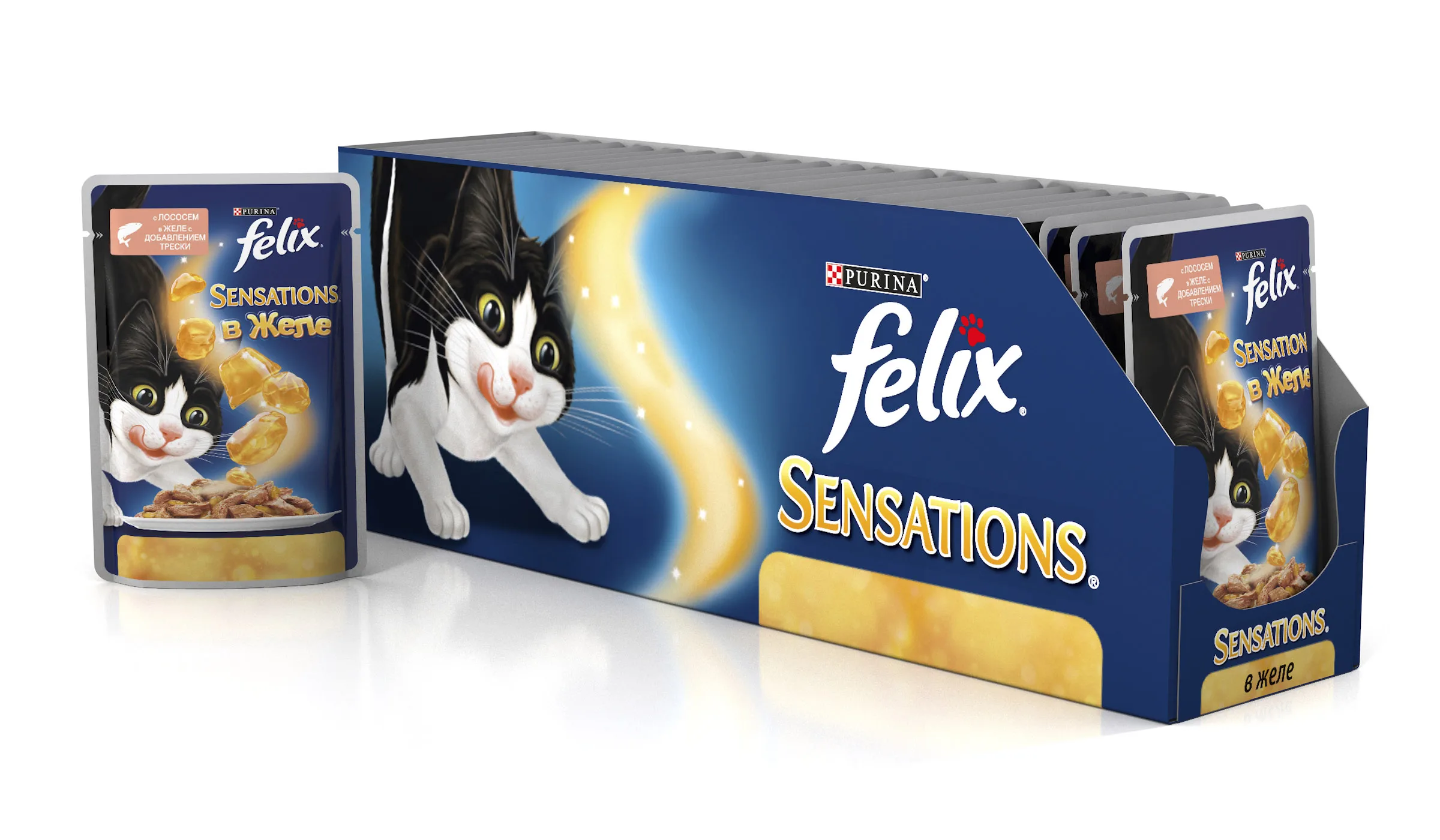 Корм для кошек Felix Sensations с лососем в желе со вкусом трески 85г 24 шт упаковке | Дом и
