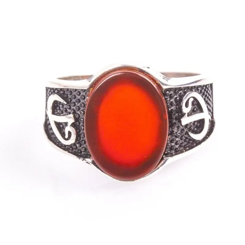 

925 Sterling Agate Stone Vav Elif Patterned Silver Ring Fashion Turkish Premium Quality Handmade Jawelery