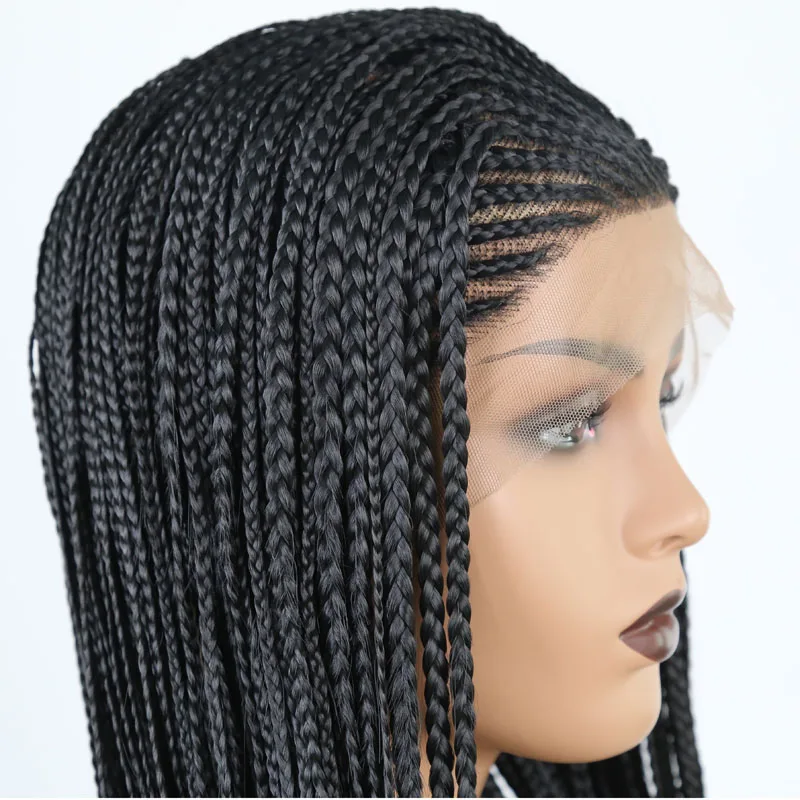 

RONGDUOYI Black Hair Women Wigs Cosplay Synthetic Lace Front Wig Braided Box Braids Lace Wig with Side Part Half Hand Daily Wear