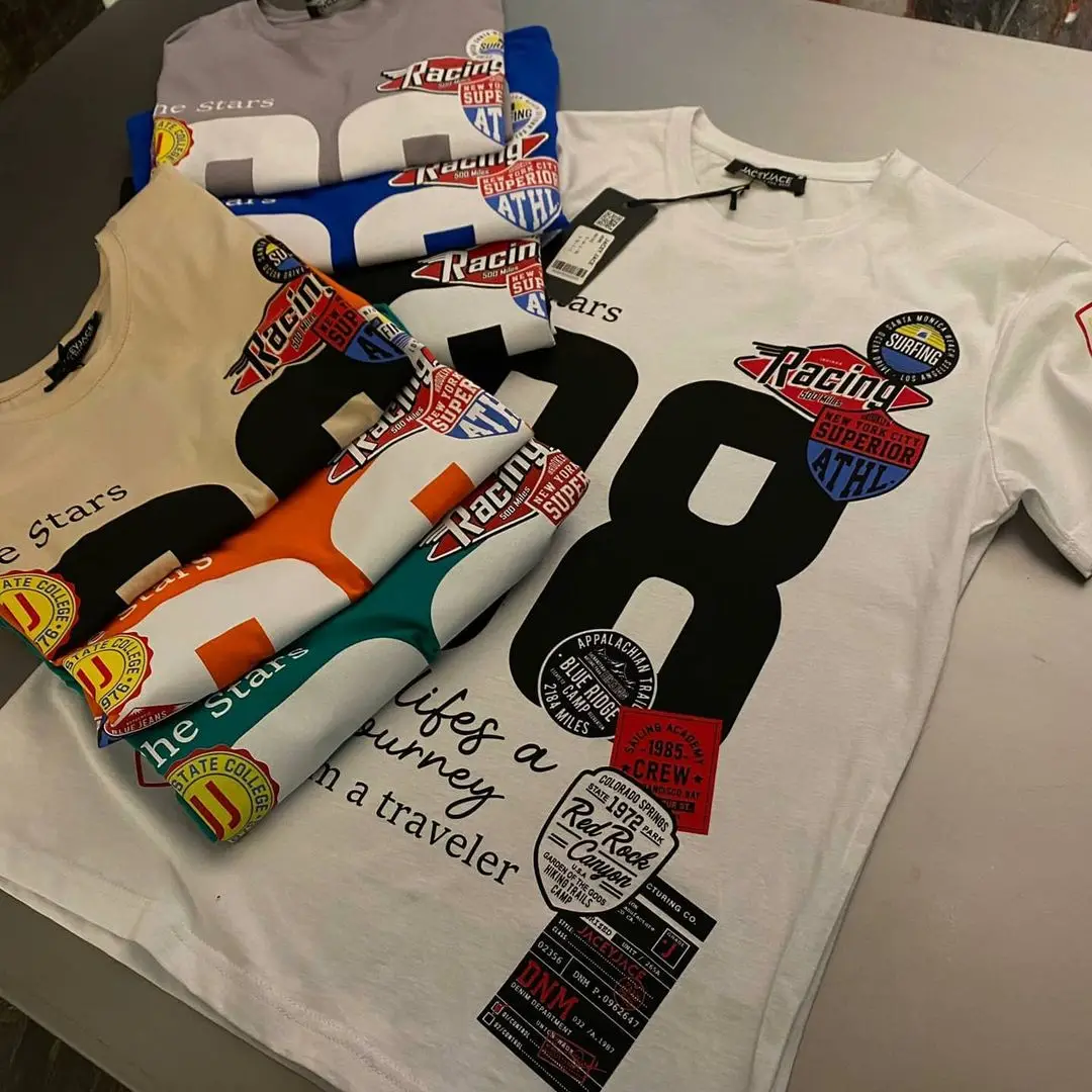 

2021 New season trend pattern T-shirt 100% cotton. Brand round neck and short sleeves. Brand quality T-shirt 100 cotton