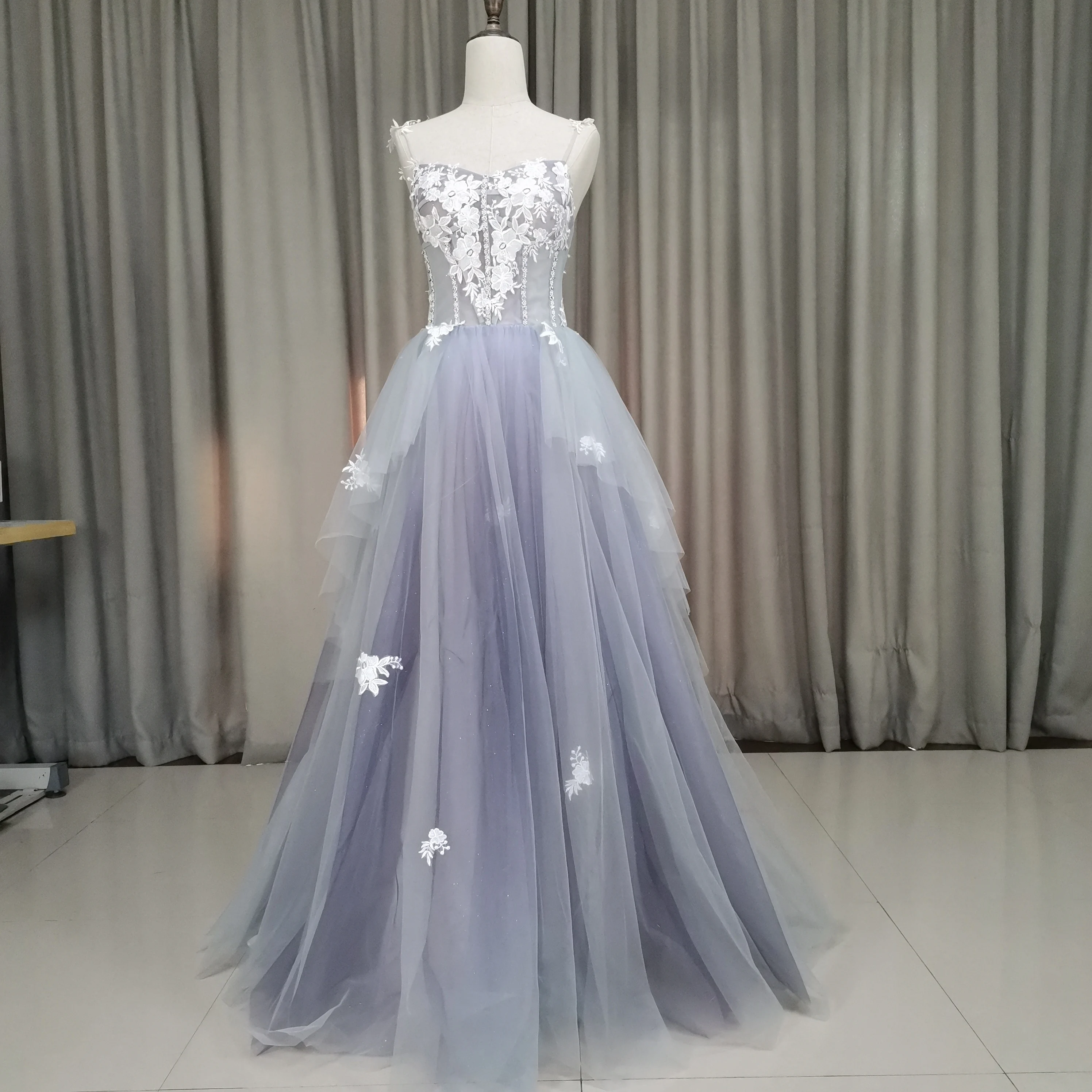 A-line Illusion neck Floor-length Tulle Evening Dress with Allpique |
