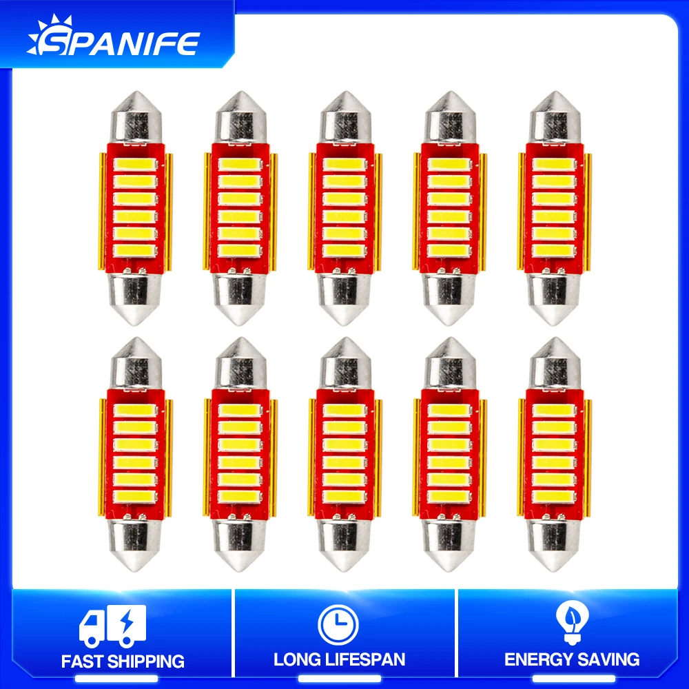 

Spanife 10 шт. C10W C5W светодиодный 7020 6SMD лампочка фестон 39 мм купол автомобиля светильник для чтения багажника номерного знака 12 В Белый 6500K