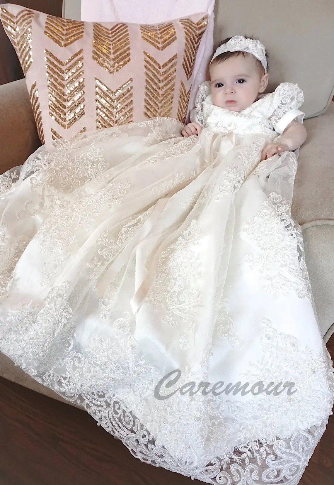 

Stunning Sequined Lace Christening Gown Baptism dress for baby girl Girls Christening Gown