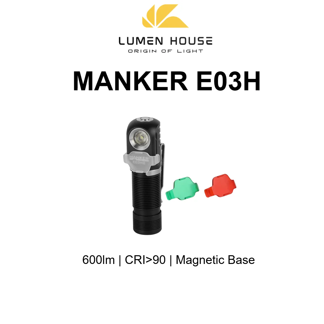 Mankerlight E03H Headlamp Powerful 600 Lumen Head Torch Portable Right Angle Lamp with Magnetic Tail Cap for EDC Camping Hiking