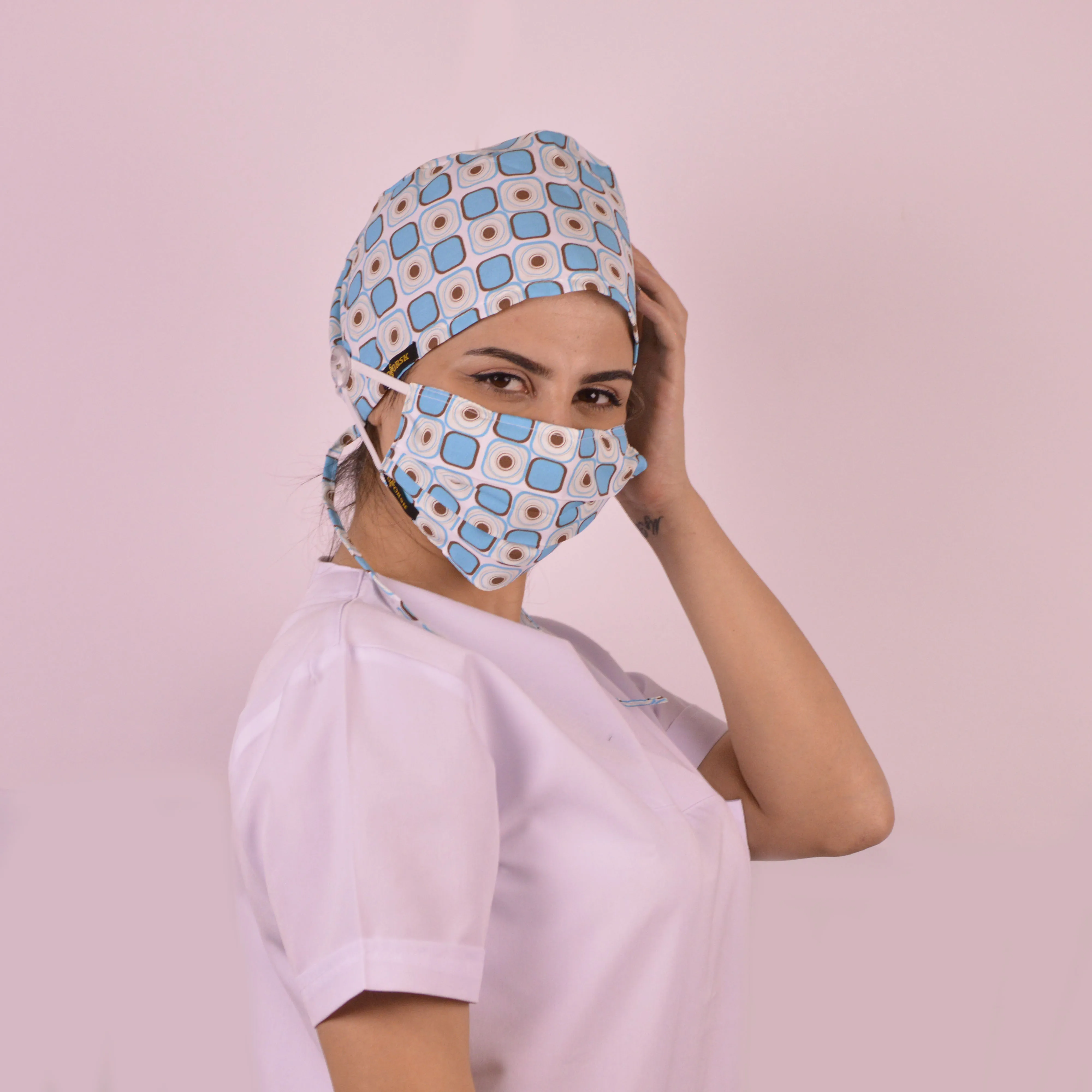

Scrub caps for women,scrub caps with elastic tie back,Mask with filter pocket and nose wire,double layer mask,dental face mask