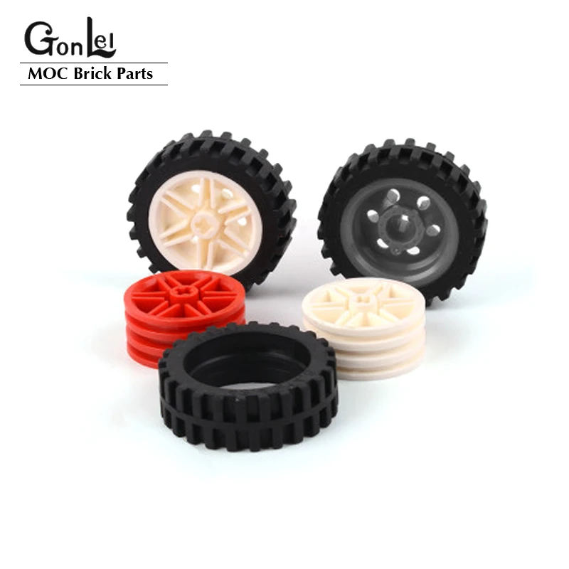 

4Pcs/lot Wheels and Tyres 56898 Tyre 43.2x14 Offset Tread & 56904 Wheel 30x14 MOC Building Blocks for 10220 Cars Model DIY Toys