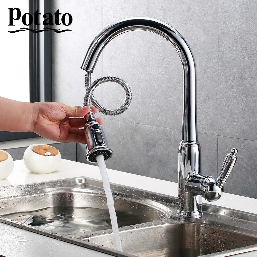 Potao Кран для кухонной раковины на бортике кран горячей и холодной воды с одной