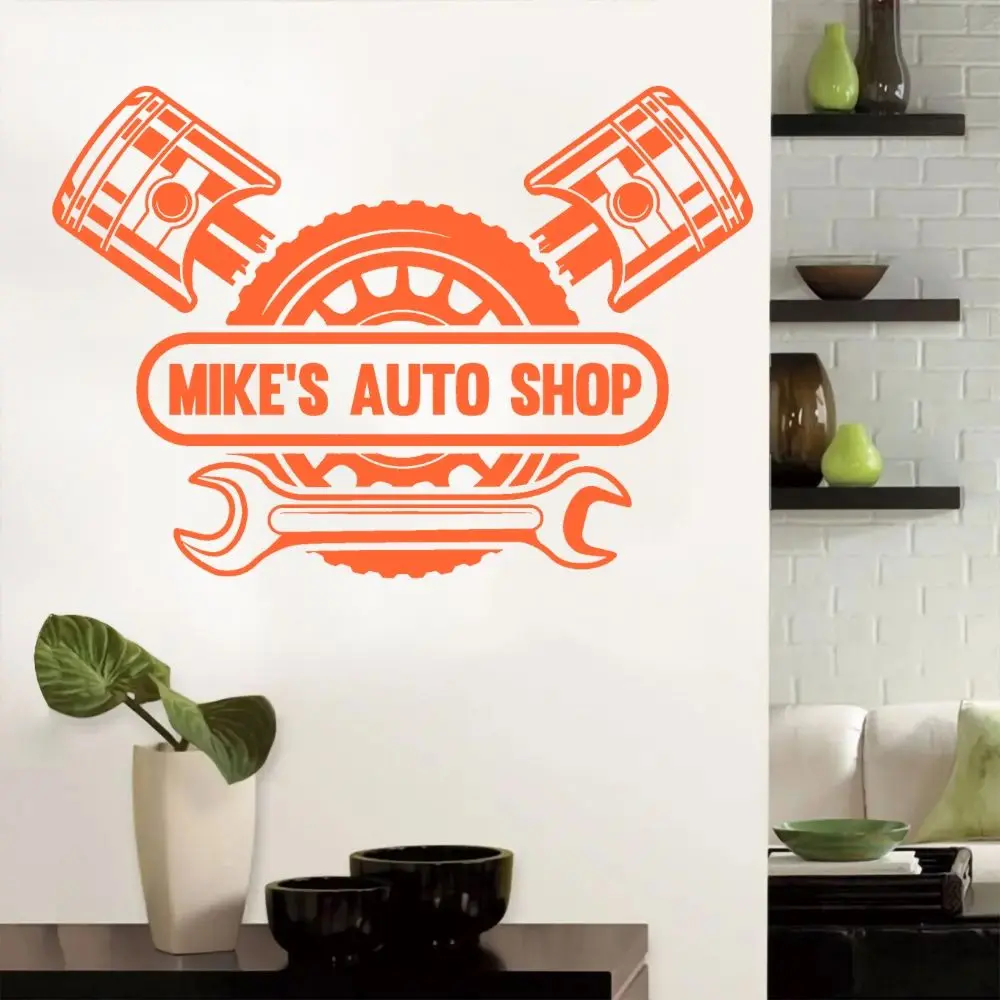 Personalized Name Auto Shop Wall Art Sticker Decal For Garage Decoration Removable A002150 | Дом и сад