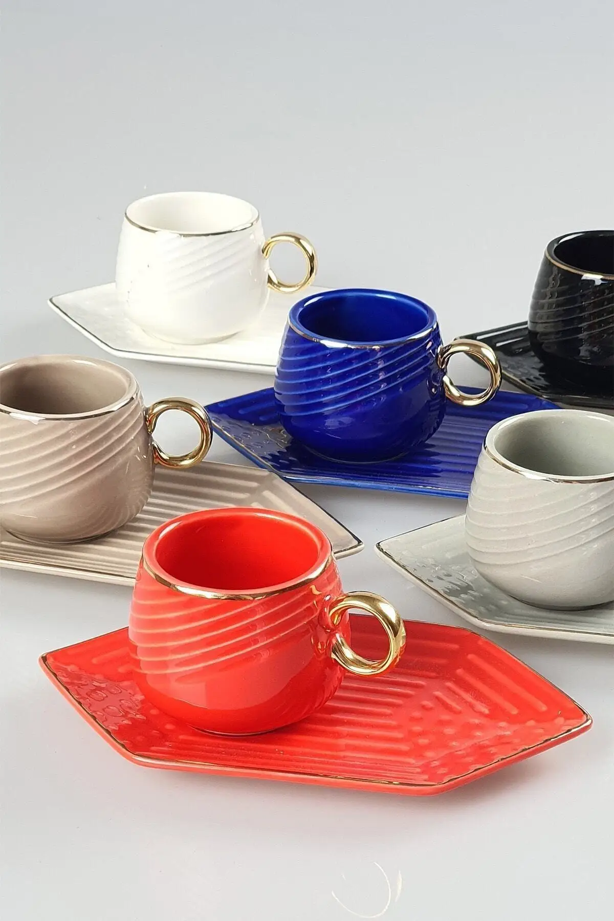 

Porcelain Coffee Cup Luxury Set Of 12 Quality Pattern Cream Blue Grey Black Coffee Turkish Tea Cups with Saucers Plate Espresso