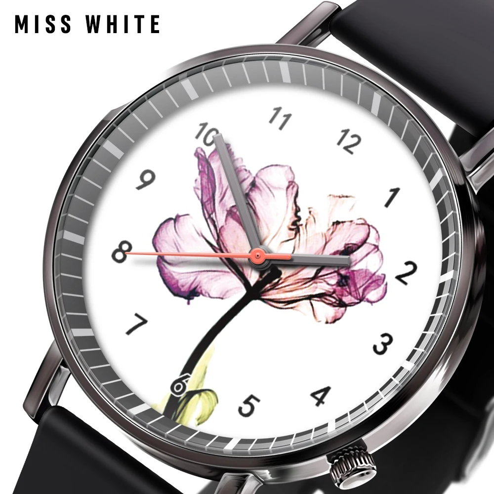 Часы наручные мужские круглые модные креативные прозрачные с цветами Кварцевые