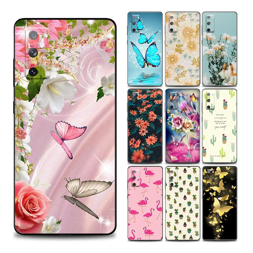

Flower and Butterfly Phone Case for Samsung S7 Edge 8 9 10 E Plus Lite 20 Plus Ultra S21FE Soft Silicone Cover Coque Funda Capa