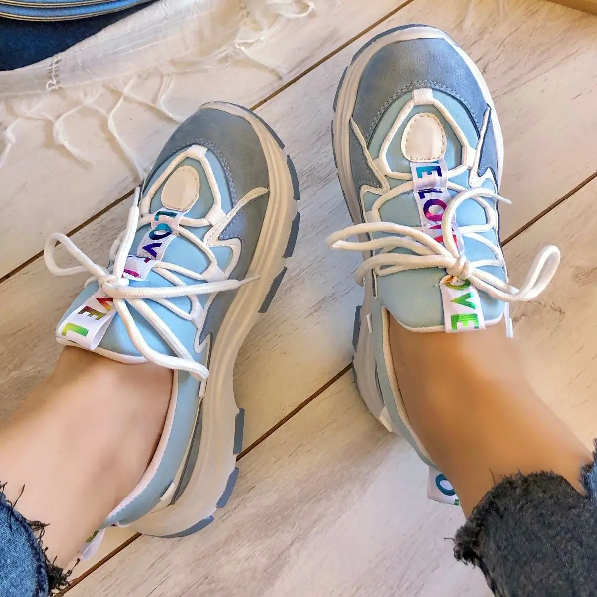 

Yessenia Blue Women Sneaker Casual Breathable Comfortable Platform Sport Shoes Fashion Design Elegant Running Walking Lace Up Ladies Shoe Sneakers