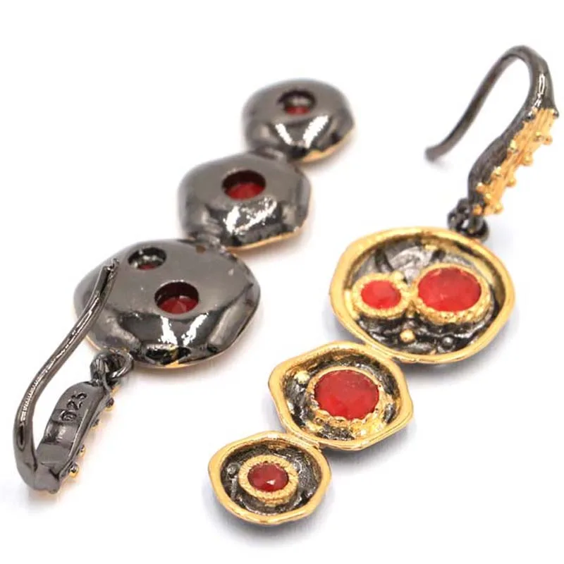 54x15 мм Неоготические Винтажные серьги из настоящего Красного рубина розового