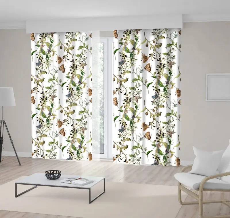 

Curtain Leaves Flowers and Butterflies Spring Garden Countryside Nature Brown Green Artwork Printed